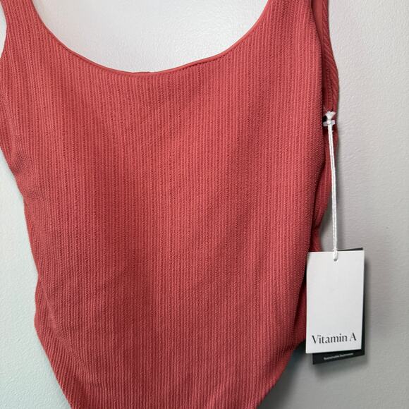 Vitamin A Terracotta Scoop Neck Ripple Texture One Piece Swimsuit Size Medium - Picture 2 of 9